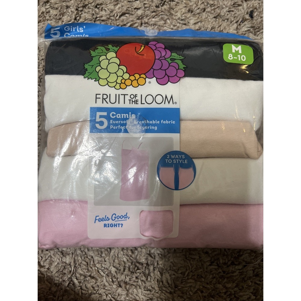 Fruit of the Loom Girls 5 cotton tag free Camis Size M NEW W/tags!